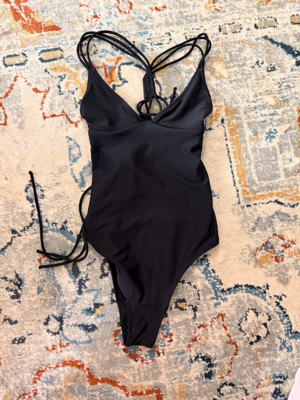 Black Lace-Up One Piece Swimsuit | Strappy Back | High Cut | Resort Vibes